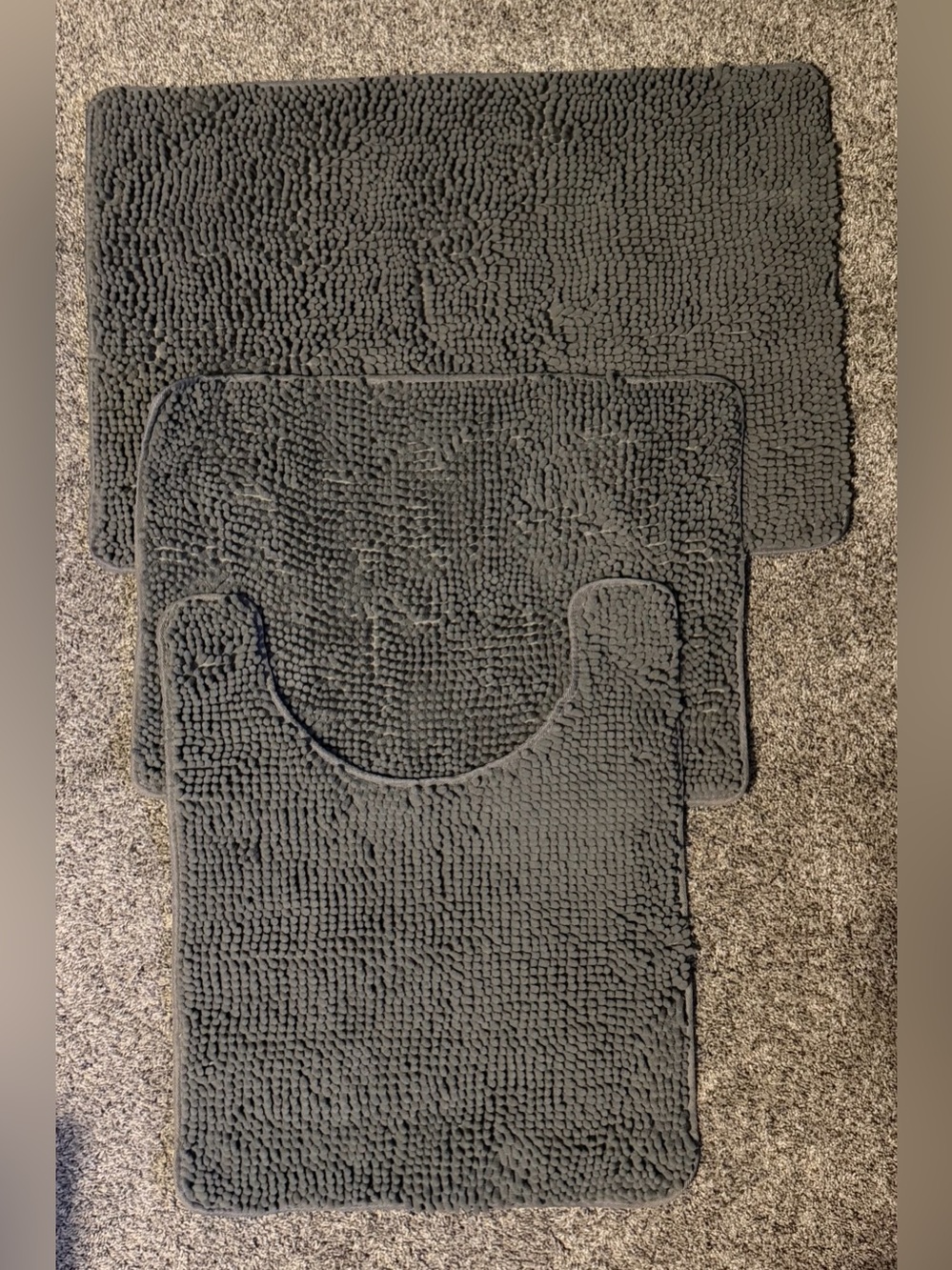 Gorilla Grip Plush Chenille Bath Rug Set in Dark Gray - 3 Pieces